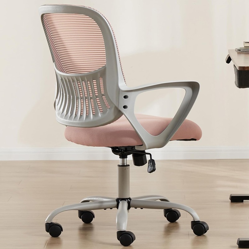 Sweetcrispy Ergonomic Office Chair with Arms, Home Office Desk Chairs with Wheels, Lumbar Support – Swivel Rolling Mesh Chair with Rock & Lock for Gaming- Computer Chair with Breathable Design (Pink) | Bigbigmart.com