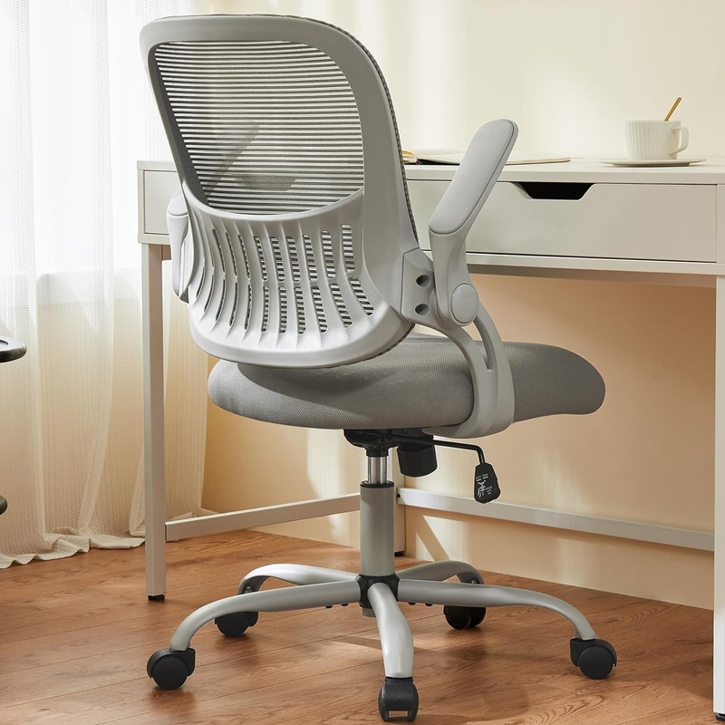 Sweetcrispy Office Chair, Desk Chair, Ergonomic Home Office Desk Chairs, Computer Chair with Flip up Armrests, Mesh Desk Chairs with Wheels, Mid-Back Task Chair with Ergonomic Lumbar Support (Grey) | Bigbigmart.com