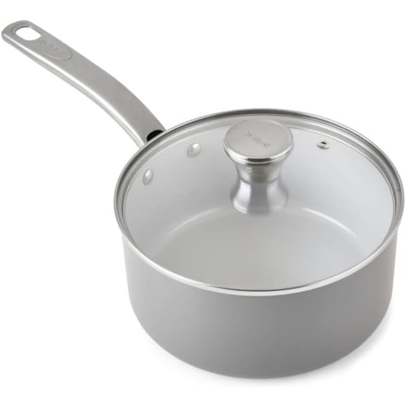 T-fal Fresh Gourmet Recycled Ceramic Nonstick Sauce Pan 3 Quart Oven Broiler Safe 500F, Lid Safe 350F Cookware, Pots and Pans, Dishwasher Safe Grey | Bigbigmart.com