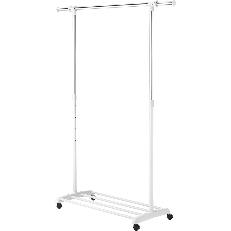 Whitmor Deluxe Adjustable Garment Rack – Rolling Clothes Organizer – White and Chrome | Bigbigmart.com