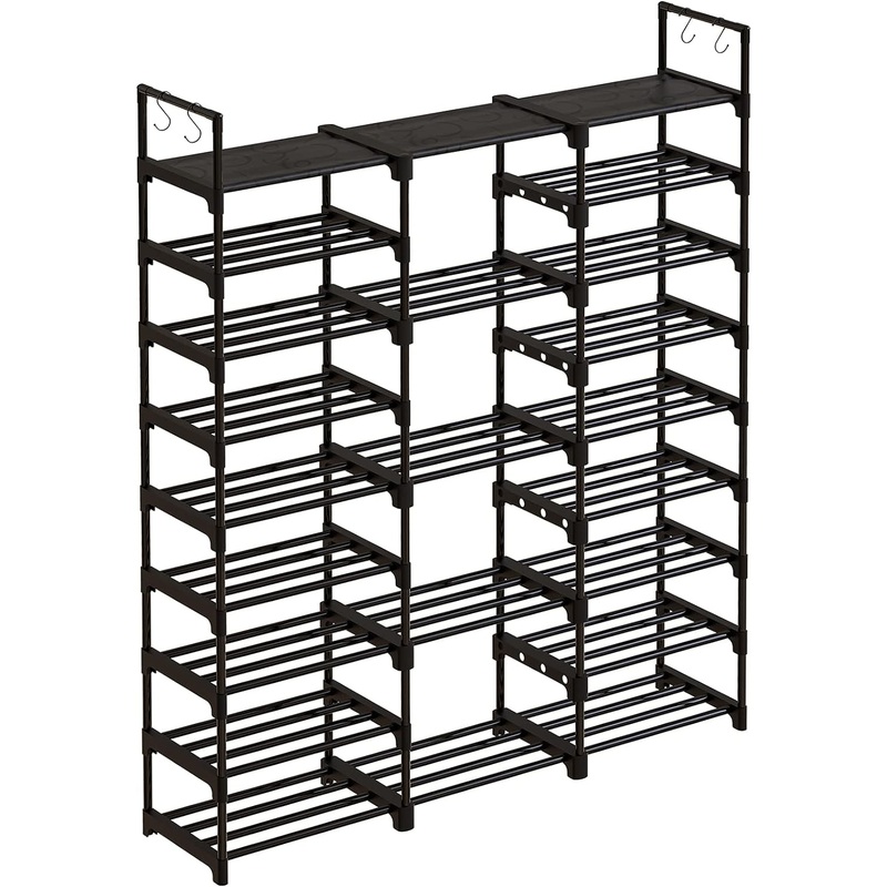 WOWLIVE 9 Tiers Large Shoe Rack Storage Organizer for Closet 50-55 Pairs Shoe Tower Unit Shelf Durable Metal Pipes with Plastic Connectors Stackable Shoe Cabinet Black(SSS3B9) | Bigbigmart.com