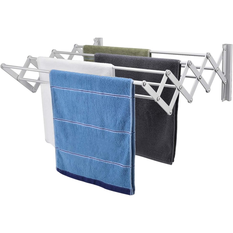 X-cosrack Wall Mount Clothes Drying Rack, Rustproof Accordion Retractable Drying Rack for Laundry Room/Bathroom Tower