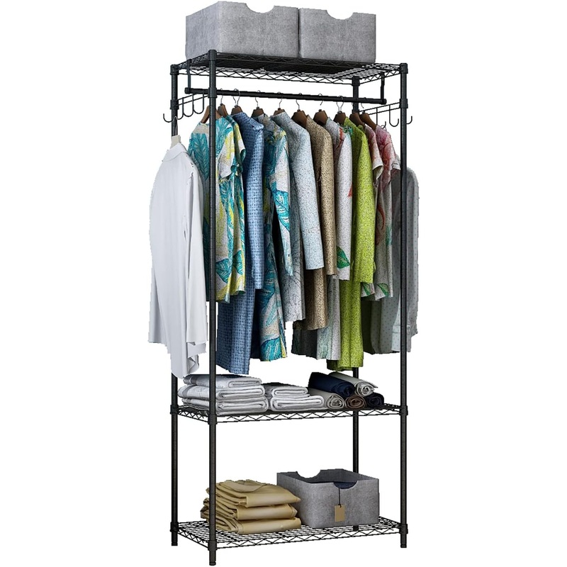 Xiofio 3 Tiers Heavy Duty Clothing Rack, Metal Garment Rack Coat Rack, Clothes Rack with 2 Side Hooks,Hanging Adjustable Garment Rack for Bedroom Living Room Laundry Room Balcony Garden,Black | Bigbigmart.com