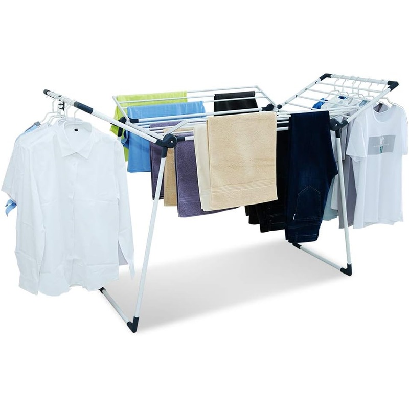 YUBELLES Clothes Drying Rack Adjustable Gullwing and Foldable Space-Saving Laundry Rack for Indoor or Outdoor Use, Grey | Bigbigmart.com