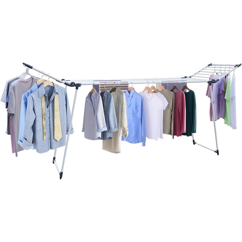 YUBELLES Clothes Drying Rack, Gullwing Laundry Rack Adjustable and Foldable for Easy Storage Indoor and Outdoor, White & Gray | Bigbigmart.com