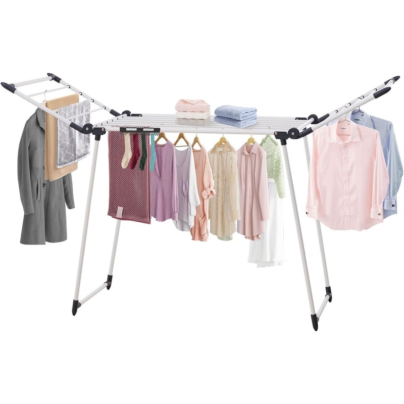YUBELLES Clothes Drying Rack, Gullwing Laundry Rack, Collapsible, Space-Saving Laundry Rack, with Sock Clips, for Clothes, Towels, Linens, Indoor/Outdoor | Bigbigmart.com