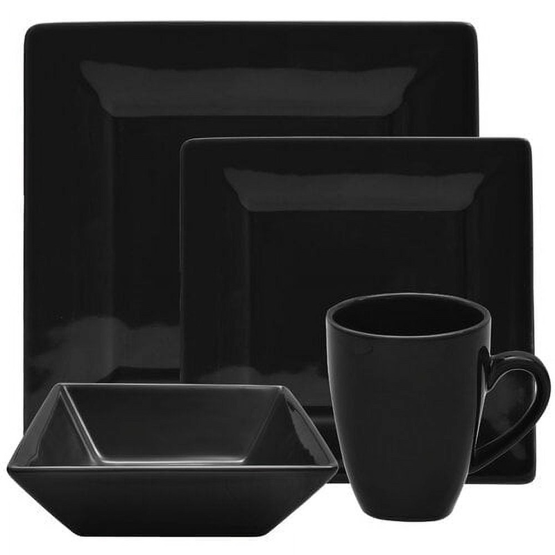 10 Strawberry Street Nova Square 16-Piece Stoneware Dinnerware Set, Black | Bigbigmart.com