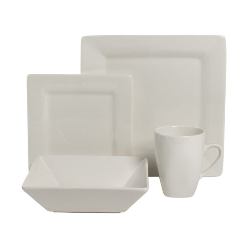 10 Strawberry Street Nova Square 16-Piece Stoneware Dinnerware Set, Cream/White | Bigbigmart.com