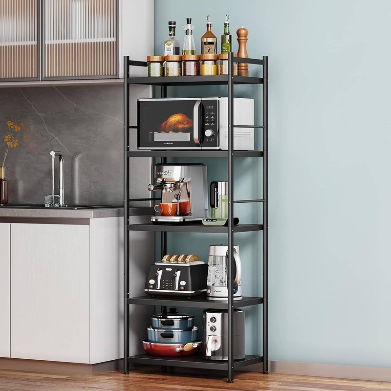 Denkee 5-Tier Bakers Rack for Kitchen, Metal Microwave Stand Rack with Storage, Kitchen Stand Storage Shelf (23.23 L x 15.16 W x 60.91 H) | Bigbigmart.com