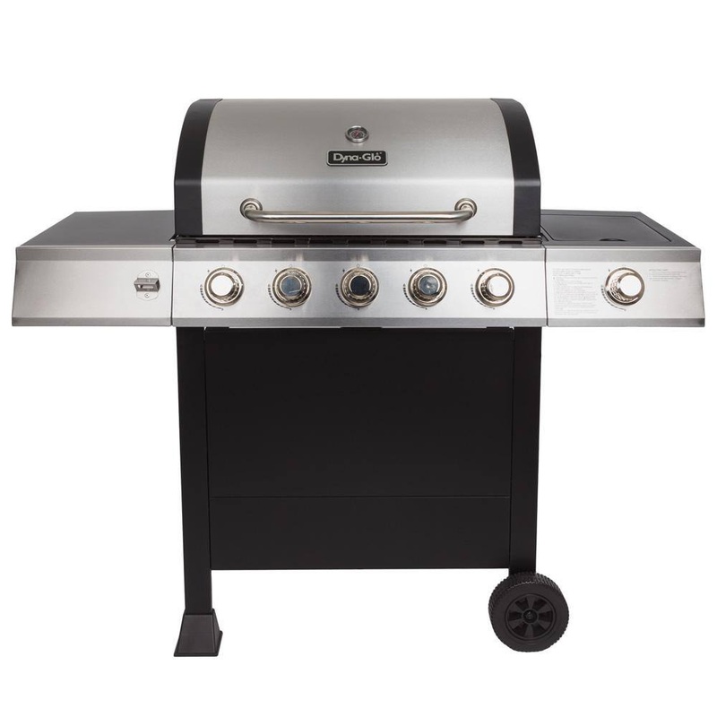 Dyna-Glo DGB515SDP-D 5-Burner Open Cart Propane Gas Grill in Stainless Steel with Side Burner | Bigbigmart.com