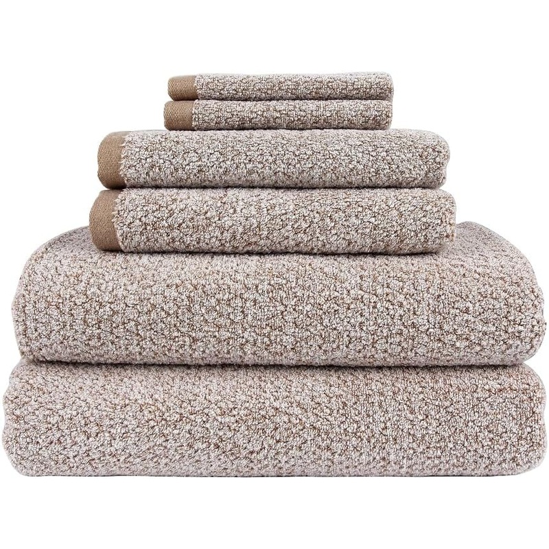 Everplush Diamond Jacquard 6 Pieces Bath Towel Set, Khaki | Bigbigmart.com