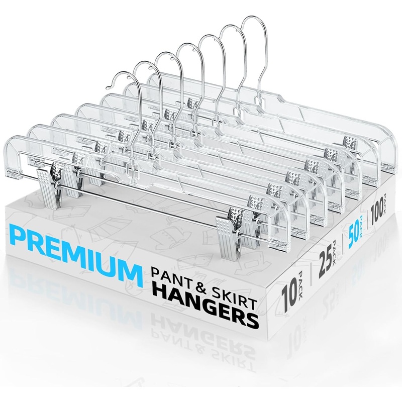 HOUSE DAY 50 Pack 14 inch Clear Plastic Skirt Hangers with Clips, Skirt Hangers, Clip Hangers for Pants,Trouser Bulk Plastic Pants Hangers | Bigbigmart.com