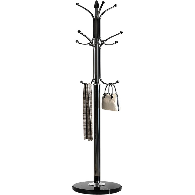 Kertnic Metal Coat Rack Stand with Natural Marble Base, Free Standing Hall Tree with 12 Hooks for Hanging Scarf, Bag