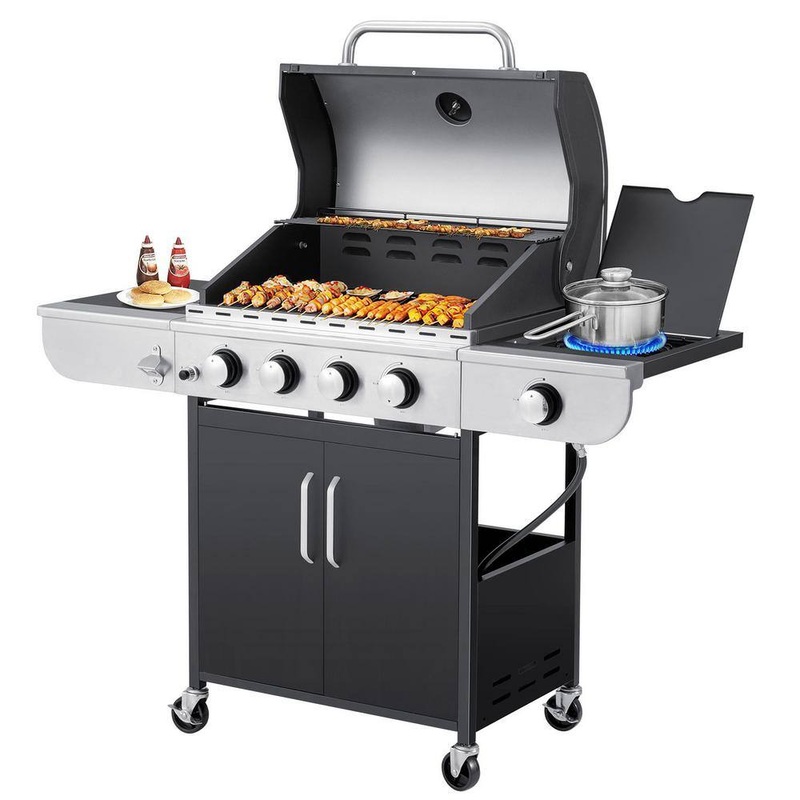 MELLCOM BGGIN0071 5-Burner BBQ Propane Gas Grill, 24,000 Stainless Steel Patio Garden Barbecue Grill in Black | Bigbigmart.com