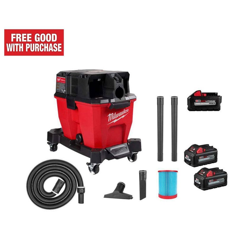 Milwaukee 0920-20-48-11-1880-48-11-1862 M18 FUEL 9 Gal. Cordless DUAL-BATTERY Wet/Dry Shop Vacuum w/XC 8.0 Ah Battery & High Output 6.0Ah Batteries (2-Pack) | Bigbigmart.com