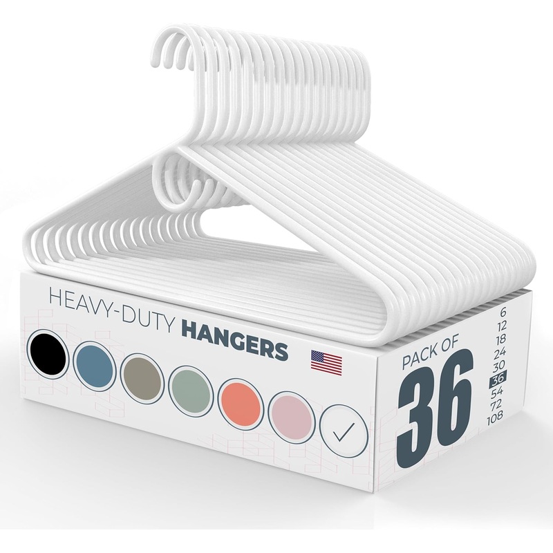Neaties 36pk Made in USA Heavy Duty Plastic Clothes Hangers Bulk | 20 30 50 100 Pack Available | Strong Plastic Hangers | Jacket Coat Hangers | Thick Plastic Hanger for Closet and Clothing Hangars (Black) | Bigbigmart.com