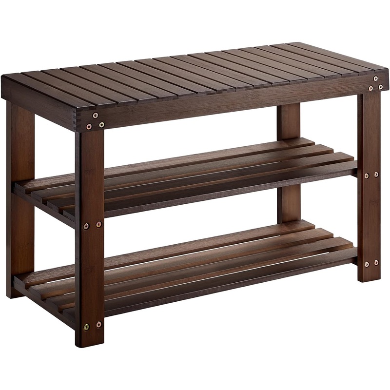 Pipishell Bamboo Shoe Rack Bench, 3 Tier Sturdy Shoe Bench, Storage Shoe Organizer, Holds up to 300lbs for Entryway Bedroom Living Room Balcony, Brown | Bigbigmart.com