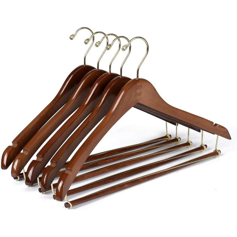 Quality Hangers 10 Quality Hangers Curved Wooden Hangers Beautiful Sturdy Suit Coat Hangers with Locking Bar Gold Hooks Walnut Finish (10) | Bigbigmart.com