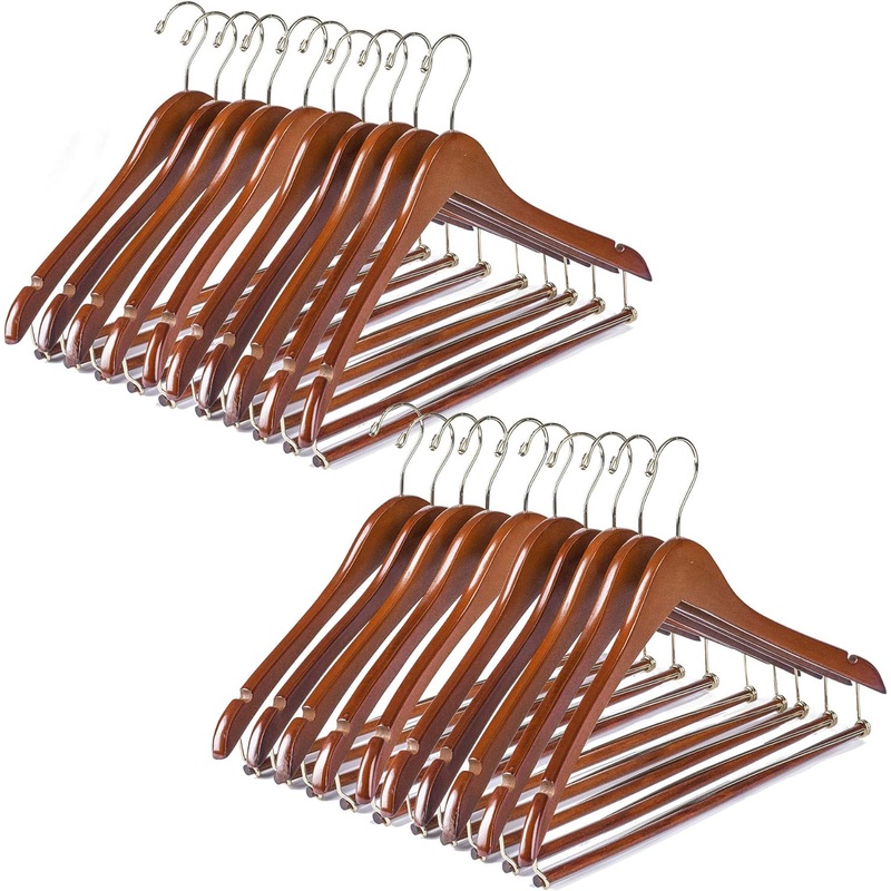 Quality Hangers Wooden Hangers Beautiful Sturdy Suit Coat Hangers with Locking Bar Walnut Finish Gold Hooks (20) | Bigbigmart.com