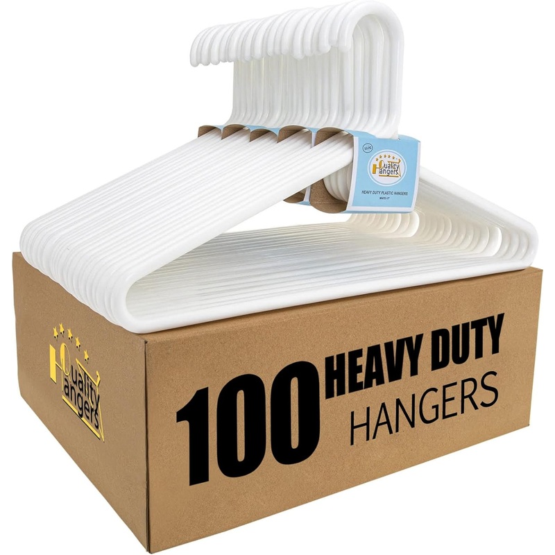 Quality White Hangers 100-Pack – Super Heavy Duty Plastic Clothes Hanger Multipack – Thick Strong Standard Closet Clothing Hangers with Hook for Scarves and Belts-17 Coat Hangers (White, 100) | Bigbigmart.com