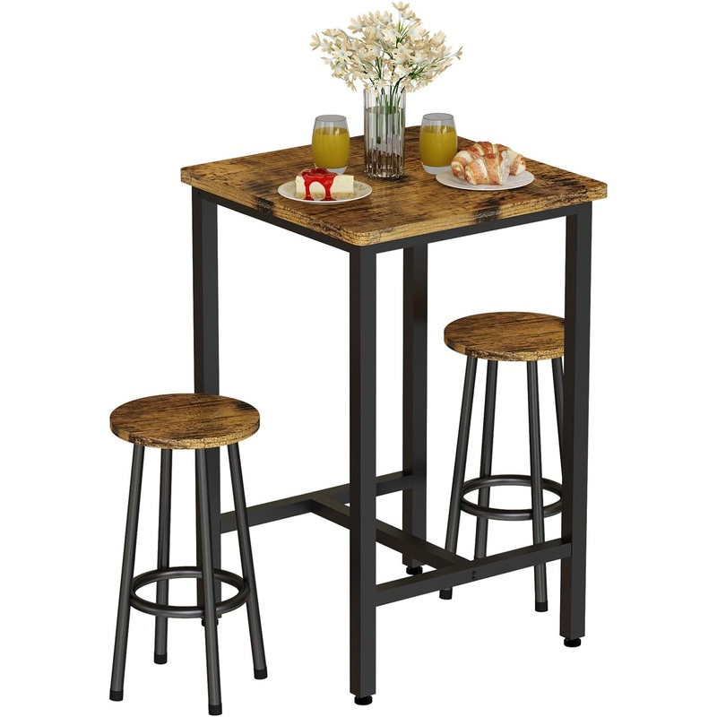 Recaceik 3 Piece Pub Dining Set, Modern bar Table and Stools for 2 Kitchen Counter Height Wood Top Bistro Easy Assemble for Breakfast Nook Living Room Small Space Restaurant, Rustic Brown 39 | Bigbigmart.com