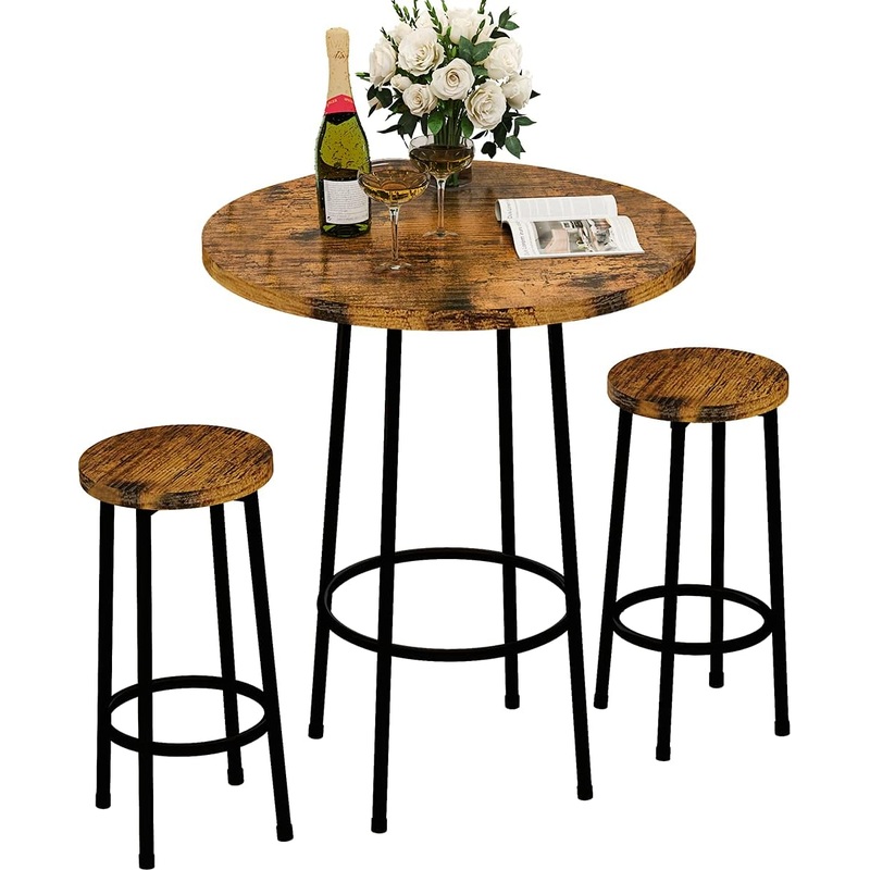 Recaceik 3 Piece Pub Dining Set, Modern Round bar Table and Stools for 2 Kitchen Counter Height Wood Top Bistro Easy Assemble for Breakfast Nook Living Room Small Space Restaurant, Rustic Brown 23 | Bigbigmart.com