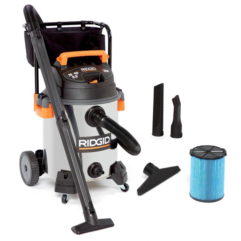 RIDGID WD1956 16 Gallon 6.5 Peak HP Stainless Steel Wet/Dry Shop Vacuum with Fine Dust Filter, Locking Hose and Accessories | Bigbigmart.com
