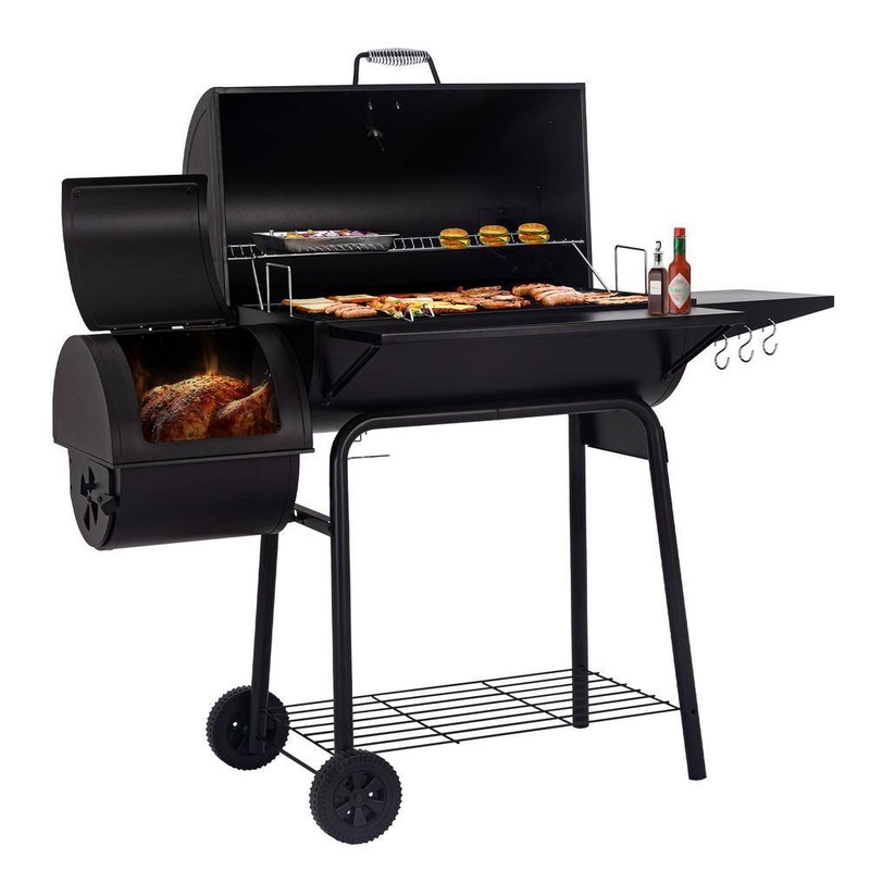 Royal Gourmet CC1830RC 30 in. Smoker Black Barrel Charcoal Grill with Offset Smoker with Cover For Outdoor, Backyard Cooking | Bigbigmart.com