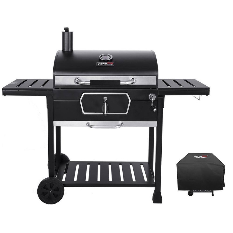 Royal Gourmet CD2030AC Deluxe 30 in. Charcoal Grill with Cover, BBQ Smoker Picnic Camping Patio Backyard Cooking in Black | Bigbigmart.com
