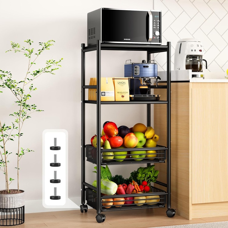 SAYZH Microwave Stand Kitchen Cart – Bakers Rack Microwave Shelf with Storage, Coffee Standing Fruit Vegetable Basket Cart | Bigbigmart.com