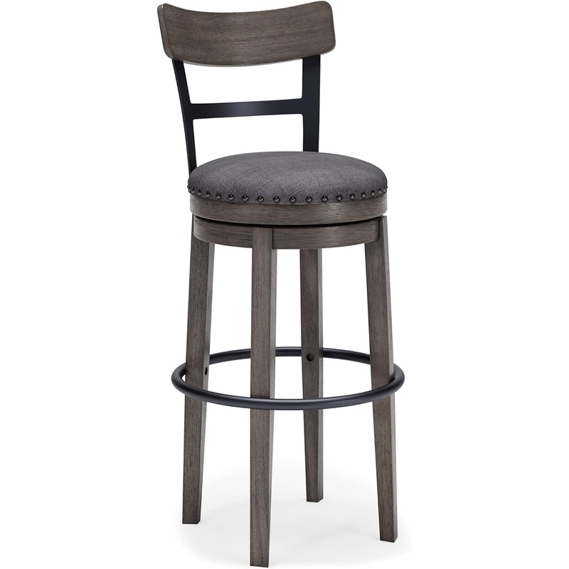Signature Design by Ashley Caitbrook 30 Farmhouse Bar Height Upholstered Swivel Barstool, Gray | Bigbigmart.com
