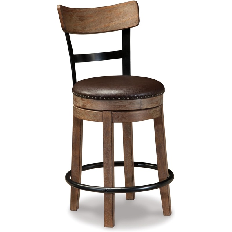 Signature Design by Ashley Pinnadel 24.25 Modern Farmhouse Swivel Counter Height Barstool, Light Brown | Bigbigmart.com