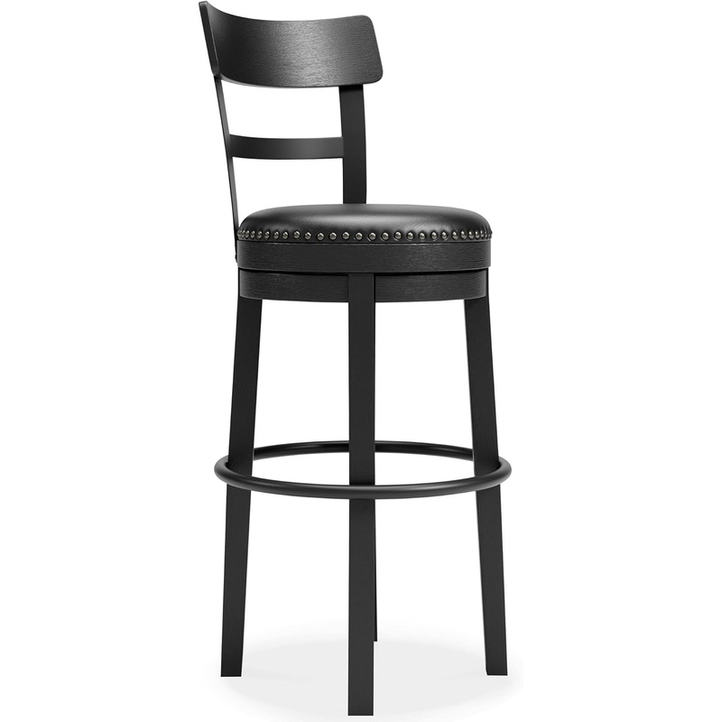 Signature Design by Ashley Valebeck 30.38 Casual Pub Height Upholstered Swivel Barstool, Black | Bigbigmart.com