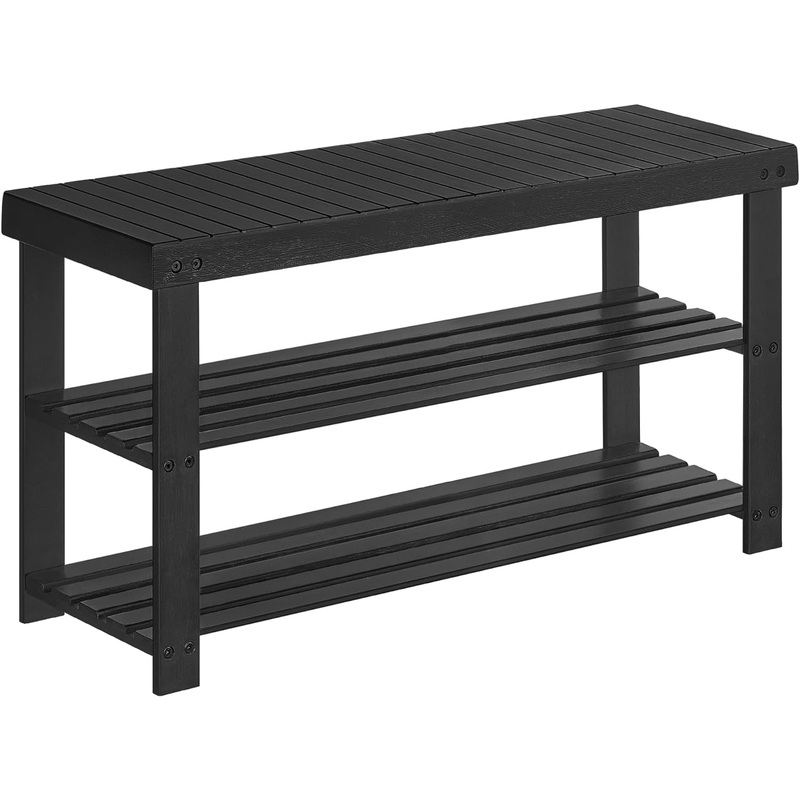 SONGMICS Shoe Rack Bench, 3-Tier Bamboo Shoe Storage Organizer, Entryway Bench, Holds Up to 286 lb, 11.3 x 35.4 x 17.8 Inches, for Entryway Bathroom Bedroom, Black ULBS090B33V1 | Bigbigmart.com