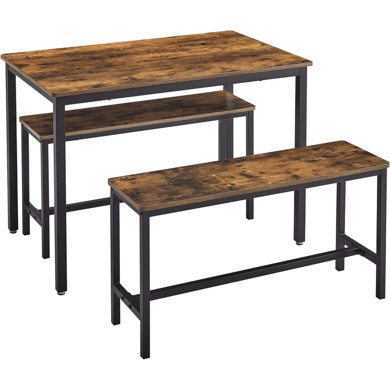 VASAGLE Dining Table Set, Bar Table with 2 Dining Benches, Kitchen Table Counter with Chairs, Industrial for Kitchen, Living Room, Party Room, Rustic Brown and Black UKDT070B01, 27.6 x 43.3 x 29.5 In | Bigbigmart.com