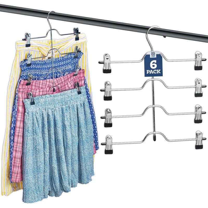 Zober 4-Tier Skirt Hangers with Clips – Metal, Non-Slip Space Saving Pants Hangers W/Adjustable Clips & Swivel Hooks – Skirt Hangers for Women (6-Pack) | Bigbigmart.com