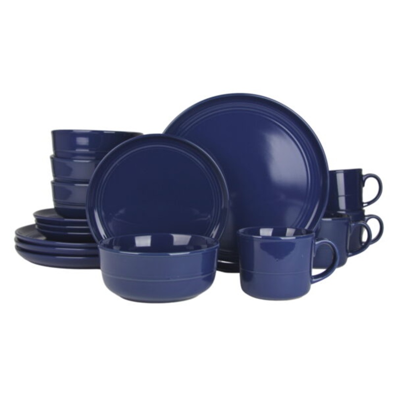10 Strawberry Street Double Line 16 Piece Stoneware Dinnerware Set, Cobalt Blue | Bigbigmart.com