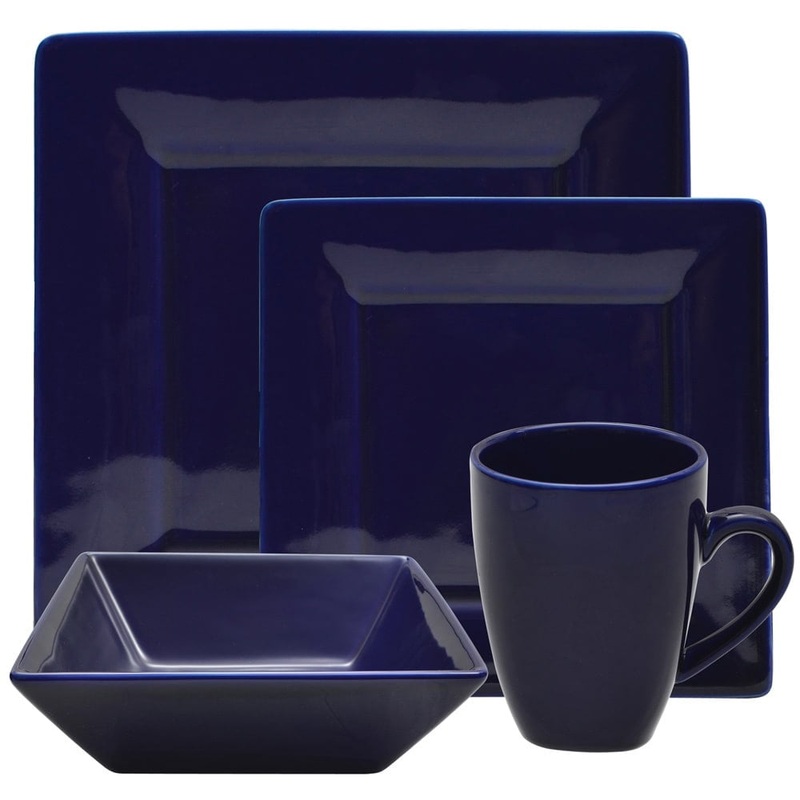 10 Strawberry Street Nova Square 16-Piece Stoneware Dinnerware Set, Cobalt | Bigbigmart.com