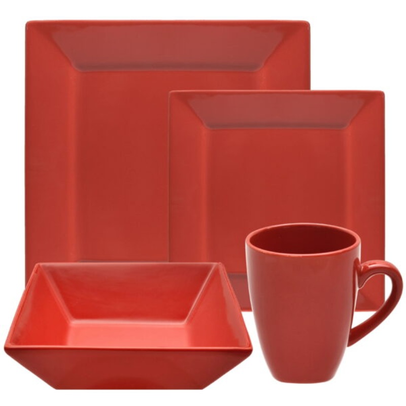 10 Strawberry Street Nova Square 16-Piece Stoneware Dinnerware Set, Red | Bigbigmart.com