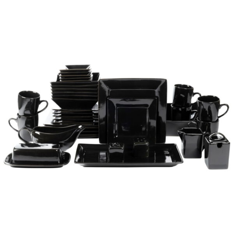 10 Strawberry Street Nova Square 40 Piece Stoneware Dinnerware Set, Black | Bigbigmart.com