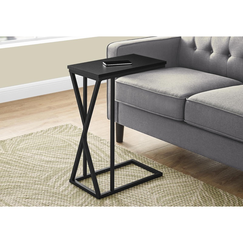 Accent Table, C-Shaped, End, Side, Snack, Living Room, Bedroom, Metal, Laminate, Black, Contemporary, Modern | Bigbigmart.com