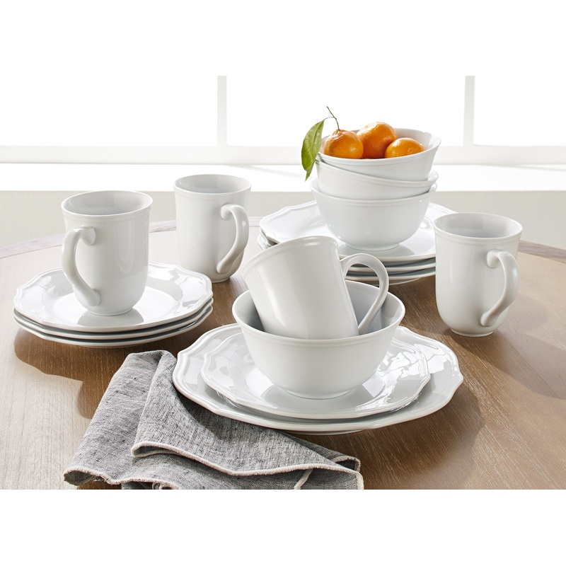 Better Homes & Gardens 16-Piece Carnaby Scalloped Porcelain Dinnerware Set, White | Bigbigmart.com