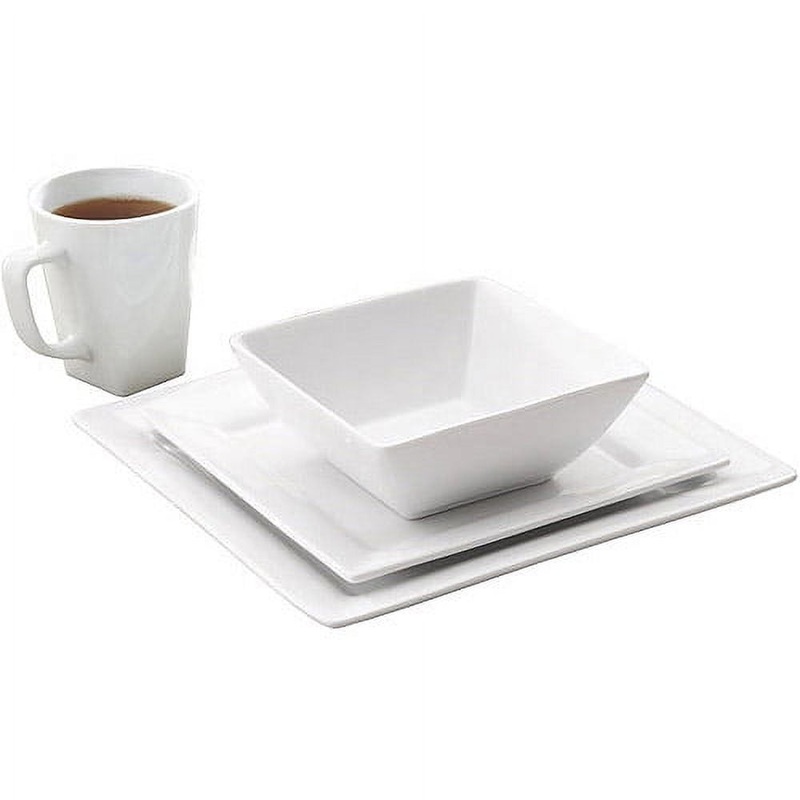 Better Homes & Gardens 16 Piece Square Porcelain Dinnerware Set, White | Bigbigmart.com