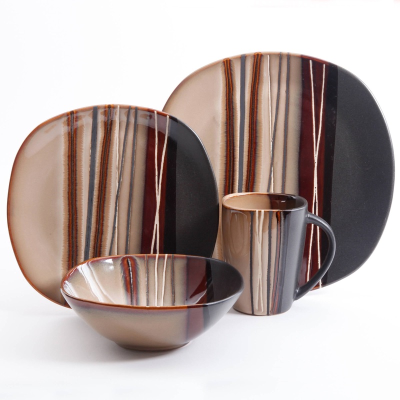 Better Homes & Gardens Bazaar Dinnerware, Brown, Set of 16 | Bigbigmart.com