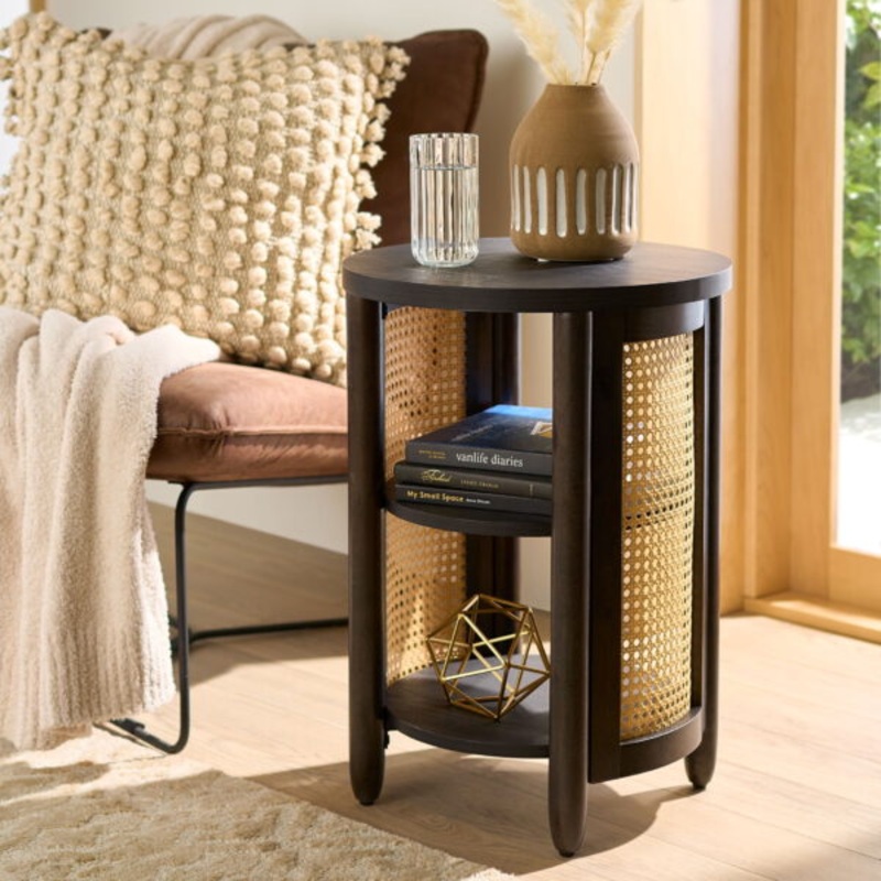 Better Homes & Gardens Springwood Caning Side Table, Charcoal Finish | Bigbigmart.com