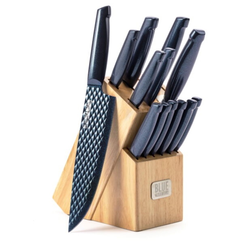 Blue Diamond Stainless Steel Cutlery, 14 Piece Knife Block Set, Dishwasher Safe, Blue | Bigbigmart.com