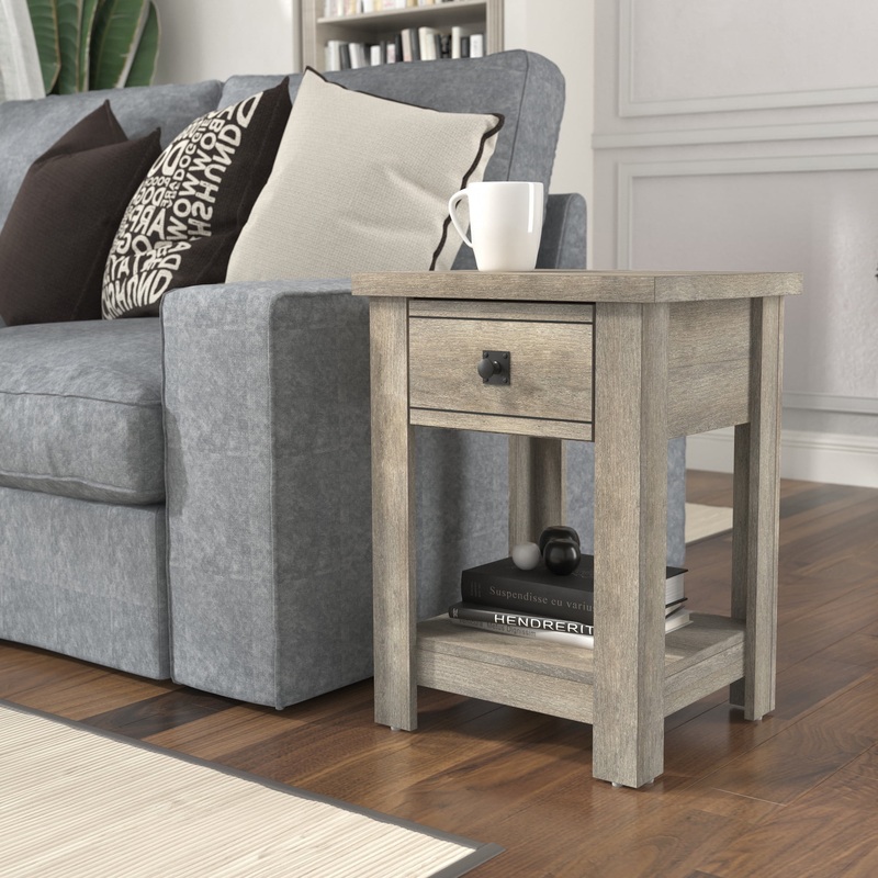Coover Wood Rectangular End Table with 1 Drawer, Driftwood Gray | Bigbigmart.com