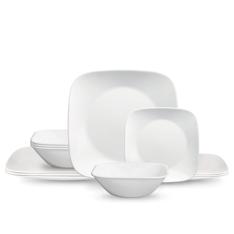 Corelle Classic, Pure White Square 12-Piece Dinnerware Set | Bigbigmart.com