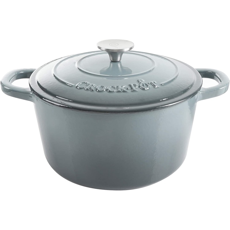 Crock-Pot 5 Quart Round Enamel Cast Iron Covered Dutch Oven Cooker, Slate Gray | Bigbigmart.com