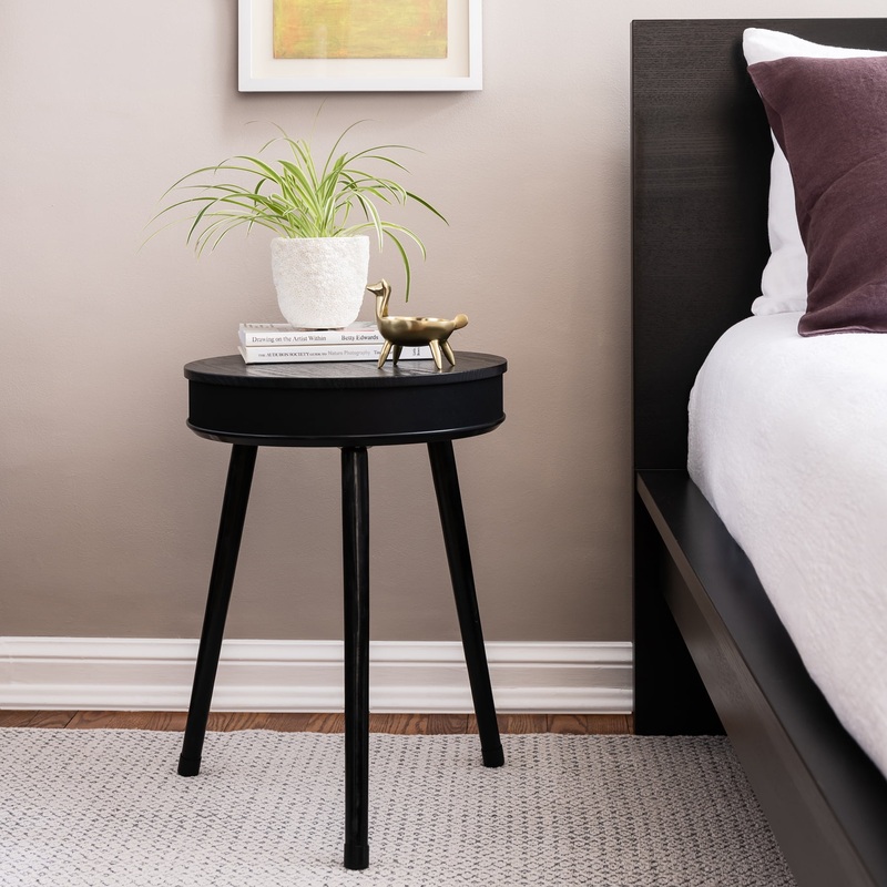 DecorTech Round End Table with Bluetooth Speaker and USB Charging Port, Black | Bigbigmart.com
